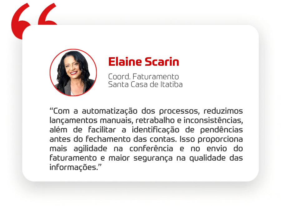 Com a automatização dos processos, reduzimos lançamentos manuais, retrabalho e inconsistências, além de facilitar a identificação de pendências antes do fechamento das contas. Isso proporciona mais agilidade na conferência e no envio do faturamento e maior segurança na qualidade das informações.